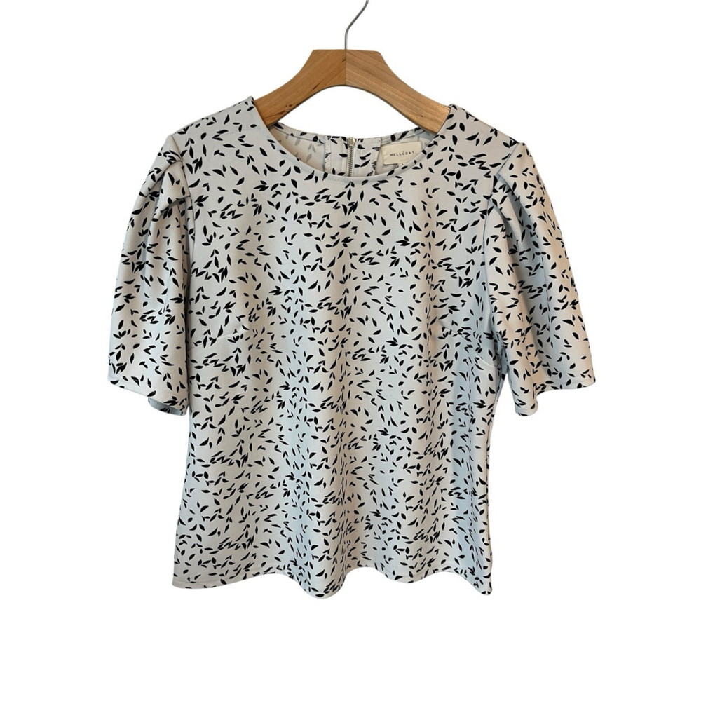 Melloday Blouse Women's Large Leaf Print White Black